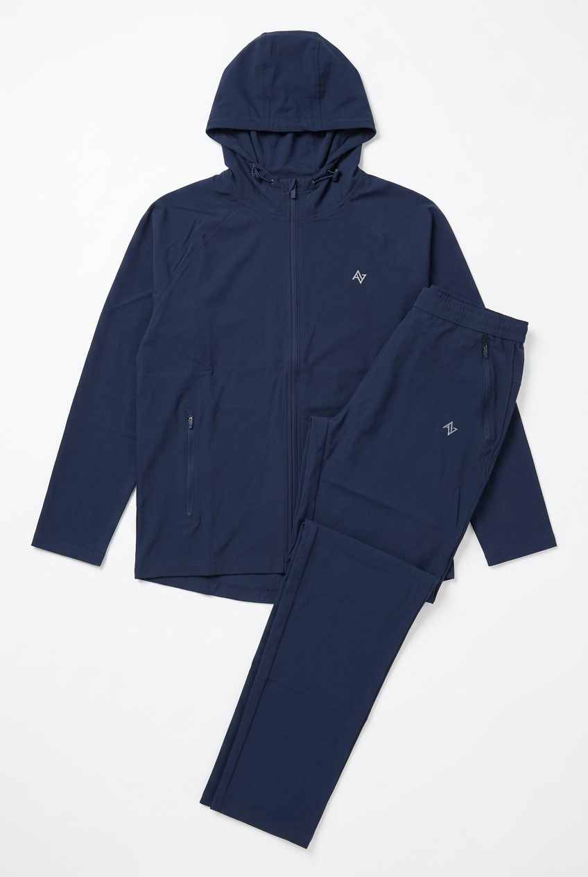 Angled navy tracksuit full-set view