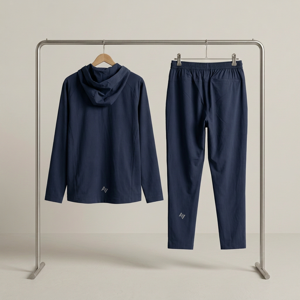 Back view of the matching outfit hanging on a clothes rail