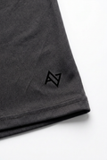 Charcoal-grey fabric with black logo detail