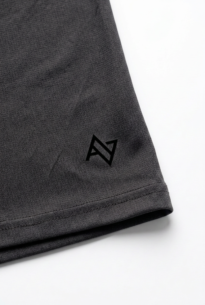 Charcoal-grey fabric with black logo detail