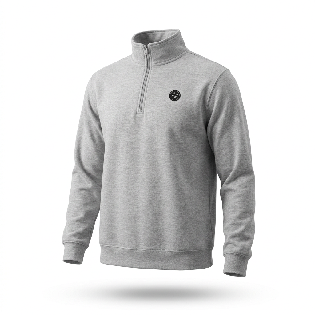 Floating 3D-style grey quarter-zip sweatshirt