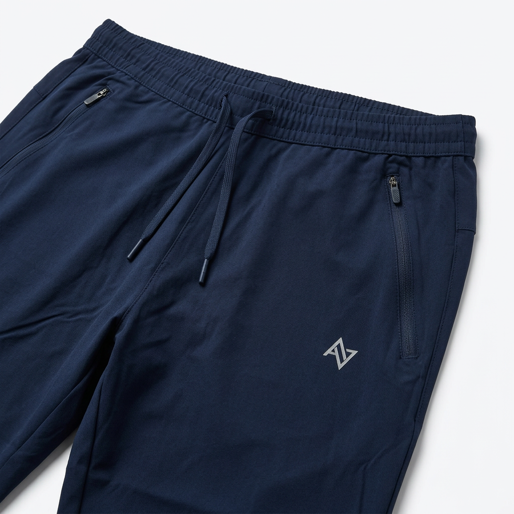 Trouser logo, waistband and pocket close-up